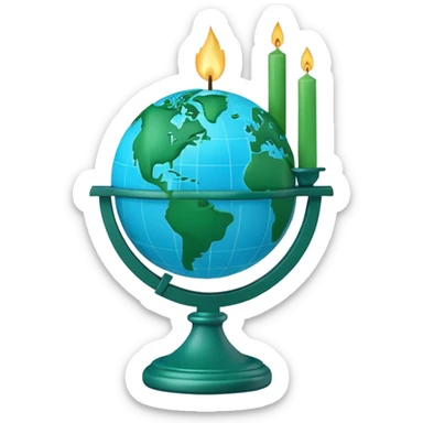 3D emoji style globe with simple candlestick chart in front, minimal design, no calculator, no coins, no money symbols, no dollar signs, clean professional look, transparent background sticker