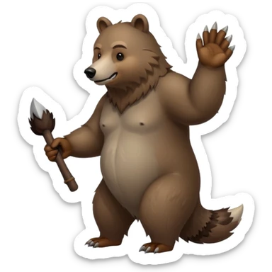 Grizzly bear with a wolf’s tail, fluffy neck fur, and long downward pointing tusks sticker