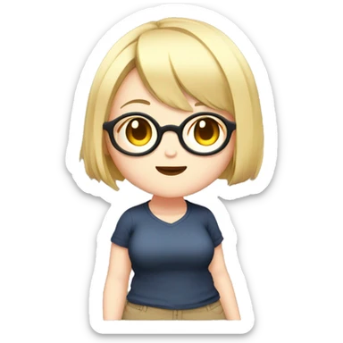 Chubby anime girl with glasses and short blonde hair full body sticker