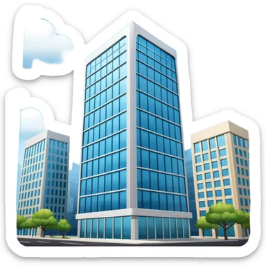 tall HQ building with company logo sign, contemporary architecture emoji sticker