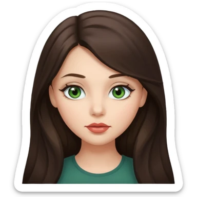 girl brunette with long hair , grey-green eyes , plump lips  sticker