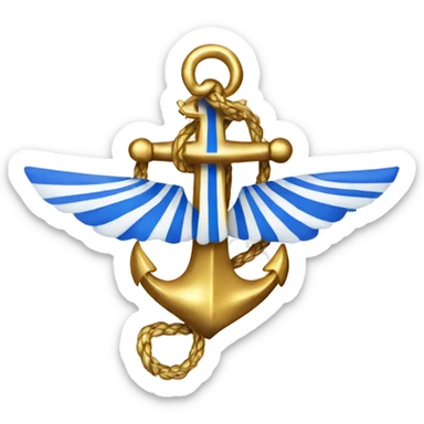 a golden anchor between 2 wings with blue and white wavy stripes sticker
