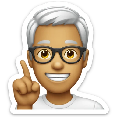 boy with finger in mouth wearing silly glasses sticker