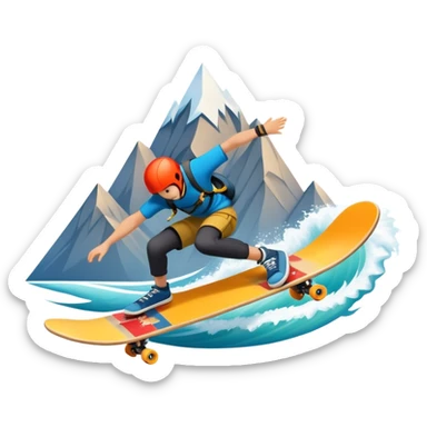 A bold emblem featuring a combination of symbols representing various extreme sports, like a mountain peak, a skateboard, a parachute, and a wave. The design is dynamic and sharp, capturing the thrill and adventure of extreme sports, with a strong, energetic vibe. sticker