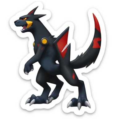 Cool Edgy Litten-Garchomp-Houndoom-Luxray Fakémon Digimon with Edgy markings, full body, outlined sticker