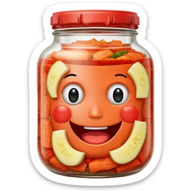 jar of kimchi with a happy face sticker