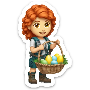 Female mountain climber red hair with Greek flag and holding Easter eggs basket sticker