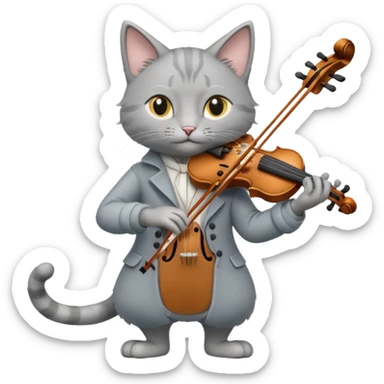 thin grey cat play violin, long full body, no tail sticker