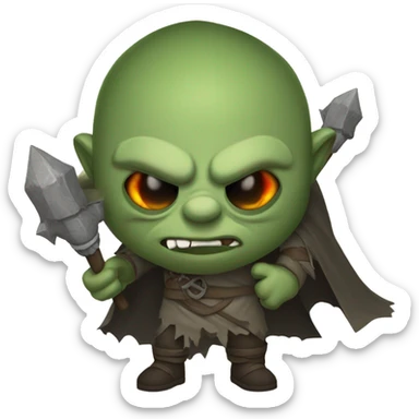 Orc weapon spirit with ghostly weapons, cloak with burning eyes, Halloween theme, emoji sticker