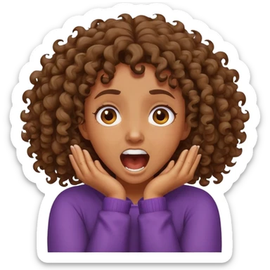Brown curly Girl with crossed arms grabbing her neck screaming  sticker