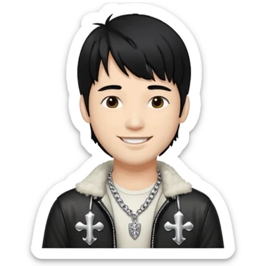 chrome hearts,man, black hair,white,normal,messy fringe sticker