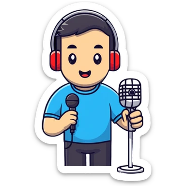 Man holding a microphone, performer sticker