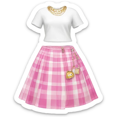  pink plaid white skirt with jewelry accents sticker