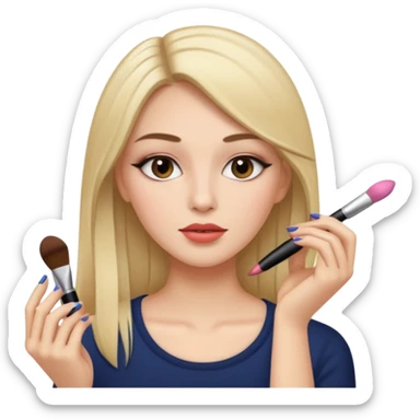 Mujer con pelo lacio maquillándose sticker