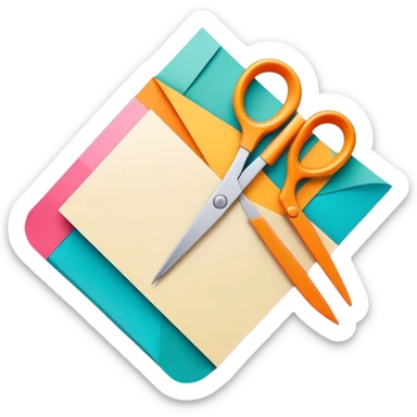 Paper craft icon, folded paper, scissors, decorative paper patterns, vibrant colors, minimalistic style, clean lines, transparent background. sticker