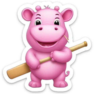 cute pink hippo with a cricket bat sticker