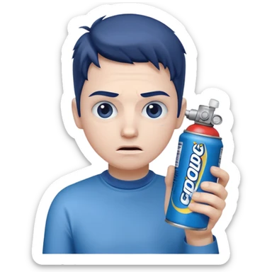 Gojo using a can of raid bug spray looking disgusted sticker
