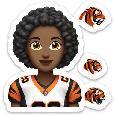 White women with brown hair wearing a Cincinnati bengals jersey sticker