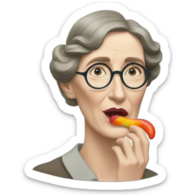 virginia woolf eating gummy worms sticker