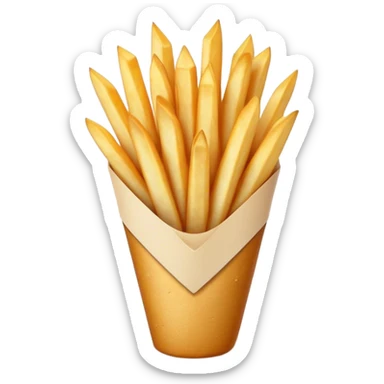 Cinematic Realistic Belgian Fries Dish Emoji, showcasing thick, crispy fries served in a paper cone rendered with detailed textures and golden, appetizing lighting. sticker