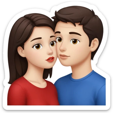 Brunette girl kissing with a brunette boy sticker