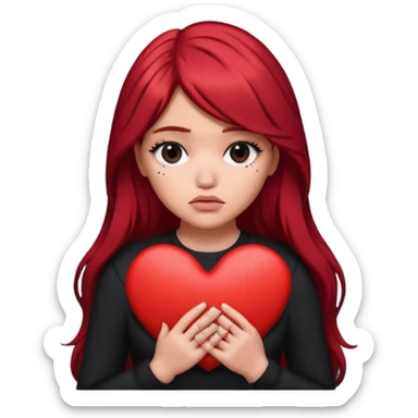 A Kylie Jenner with long red hair is sad and holds a black heart in her hands sticker