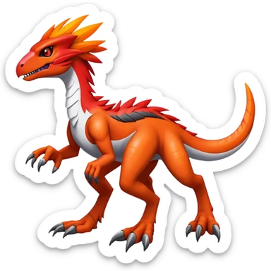 Furry feather-mane Cool Edgy Futuristic shiny Digimon-Fakemon-Guilmon-Velociraptor full body   sticker