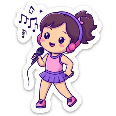 Cute Little brunette girl singing into a microphone and dancing while wearing pink and purple and sparkles  sticker