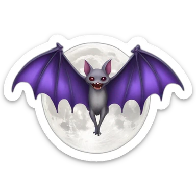 purple dripping vampire bat wings flying  in front of large realistic white and grey full moon sticker
