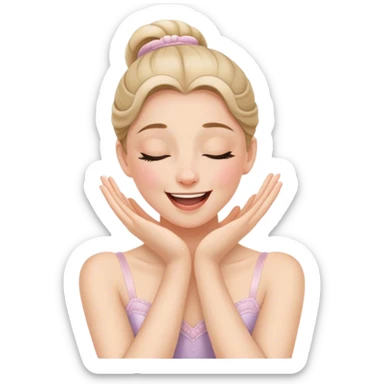 The ballerina laughs sweetly, covering her mouth with her hand and with her eyes closed sticker