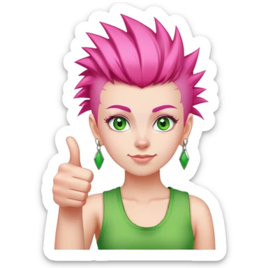 girl with pink mohawk, green eyes, giving a thumbs up sticker