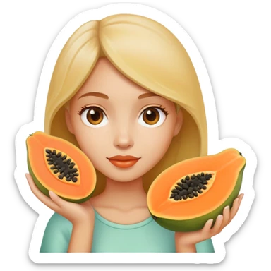 Girl holding papaya sliced in half sticker