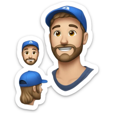 a handsome bearded man in a blue cap and with a piercing in the nose wing is grinning sticker