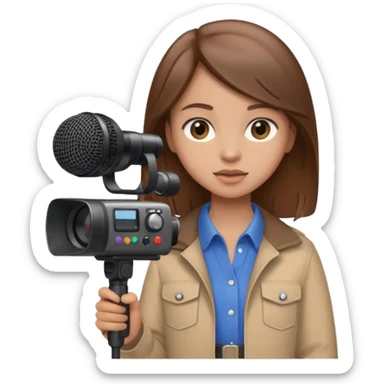 Brown-haired girl posing with video equipment sticker