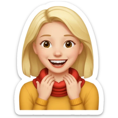 A girl with her hands around her neck laughing  sticker