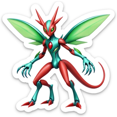  Cool Edgy Shiny Futuristic Ethereal Legendary Scizor-Deoxys-Digimon-Schyther-Flygon-hybrid full body sticker