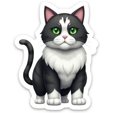 Huge jumbo Super Duper Muscular Cat with a 10 pack full body black and white and green eyes  sticker