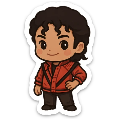Michael Jackson with his Thriller jacket sticker