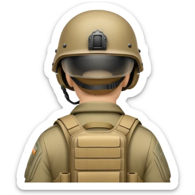 rear view of army soldier wearing combat helmet sticker