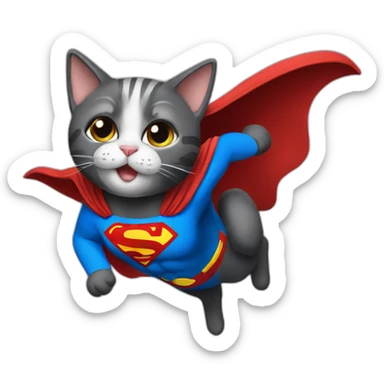 flying cat wearing superman costume sticker