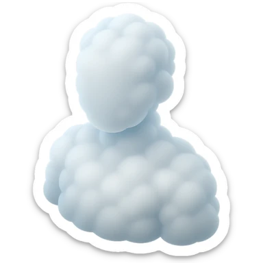 person made entirely of bright convex clouds, shoulder up, front view, matte glass style sticker