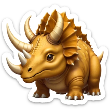 Cinematic Noble Triceratops Portrait Emoji, Poised and formidable, with a robust, stocky build adorned by three prominent horns and a broad, intricately frilled head, exuding ancient strength and wisdom, Simplified yet sharply defined features, highly detailed, glowing with a soft, earthy radiance, high shine, intelligent and stalwart, stylized with an air of prehistoric majesty, focused and resolute, soft glowing outline, capturing the essence of a watchful and confident Triceratops that appears ready to charge out of the screen with effortless power! sticker