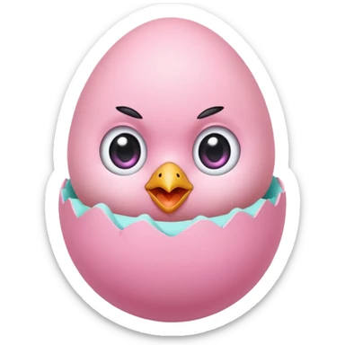 cute pink chick hatching from egg emoji, kawaii style, big eyes, soft pastel colors, transparent background, twitch emote sticker