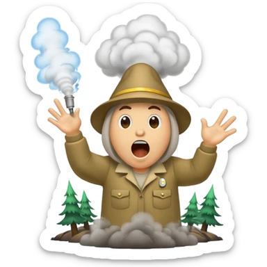 forest lab character shouting eureka with smoke burst sticker