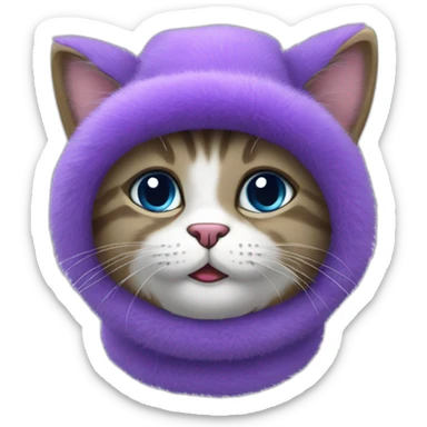 purple furry cat in ushanka sticker