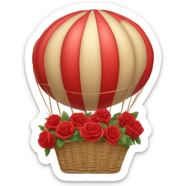 red hot air balloon and beige basket with roses sticker