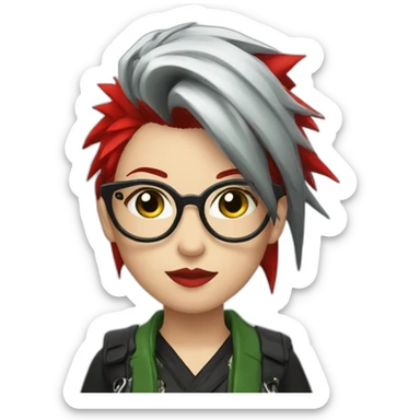 A Japanese Woman With Long Spiky Black And Red Hair And Red Make Up. Green Eyes. Punk. Glasses.  sticker