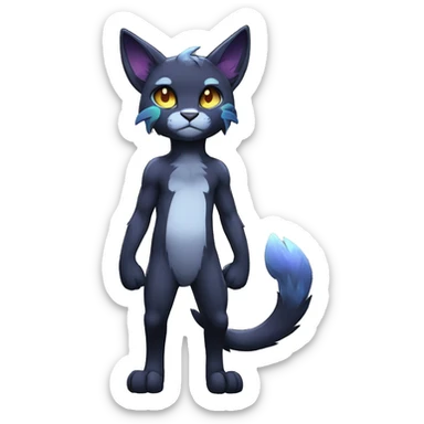 Anthro Dark Colorful shiny Edgy Cool Shy Grumpy FurSona Feline Fakemon Full Body sticker