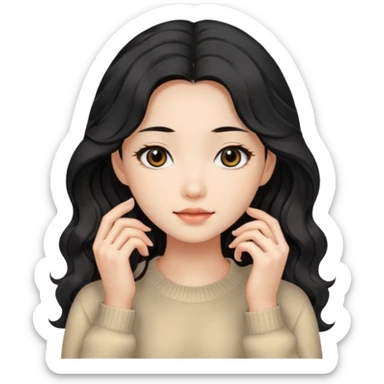 Beautiful girl,Black hair, wavy long hair,Black eyes,Chinese, beige sweater  sticker