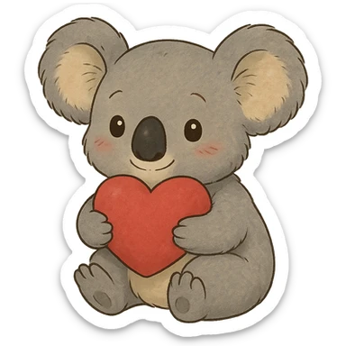 cartoon koala holding a heart in ghibli style sticker